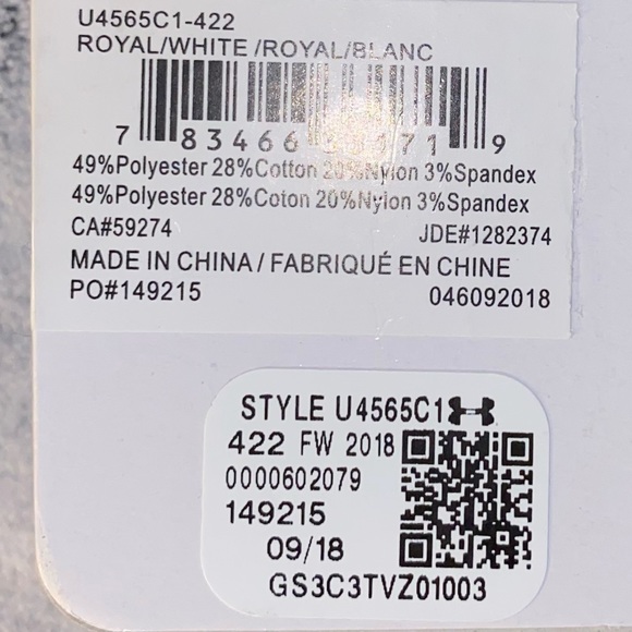 Royal Blue Under Armour UA Team Crew Socks, 2 pair - Picture 3 of 3